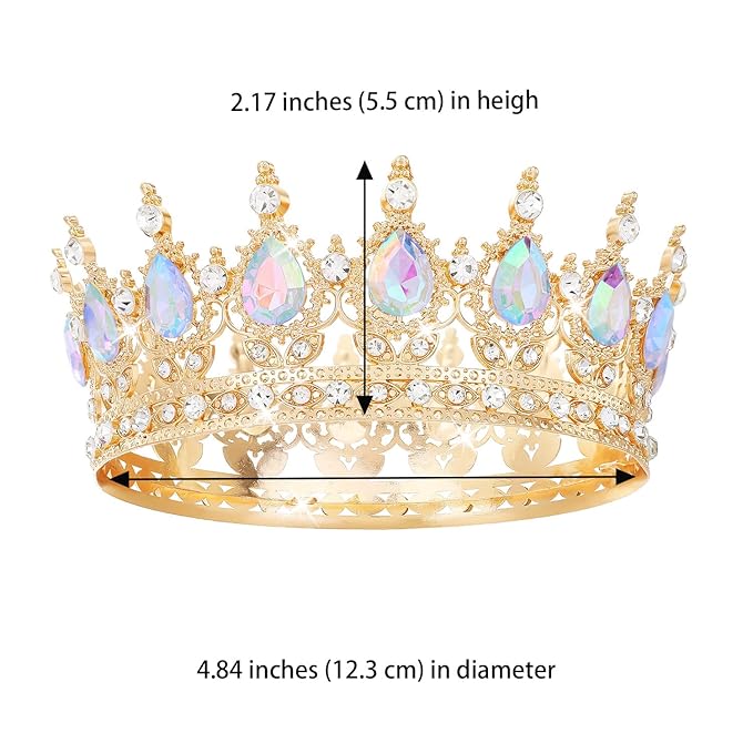 AB Gold Crown for Women Crystal Tiara and Queen Crown for Girl Wedding Headband for Bride Hair Accessories for Costume Birthday Party Cake Decoration Prom