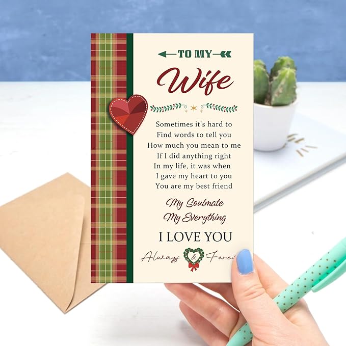 Romantic Christmas Card for Wife, Heartfelt Holiday Card Gift Ideal from Husband, Merry Christmas To My Wife