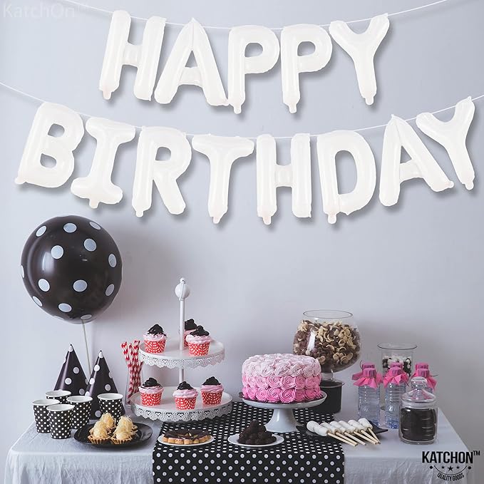 KatchOn, White Happy Birthday Balloons Banner - 16 Inch | Foil Balloon Banner for Happy Birthday Decorations | Balloon Letters Sign For White Birthday Party decor