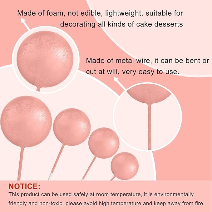 ASTARON 20 Pcs Ball Cake Topper Decorations Mini Balloons Cake Topper Sticks Rose Gold Balls Cake Picks Cake Topper Balls Cake Decorations for Wedding Birthday Cake Decorations
