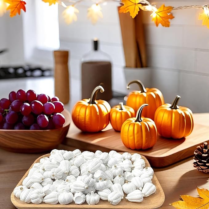 100Pcs Mini Pumpkins for Crafts, Small Pumpkin in Bulk, Resin Decorative Pumpkins, Artificial Tiny White Miniature Pumpkin for Decorating, Home Decor, Fall, Thanksgiving, Halloween