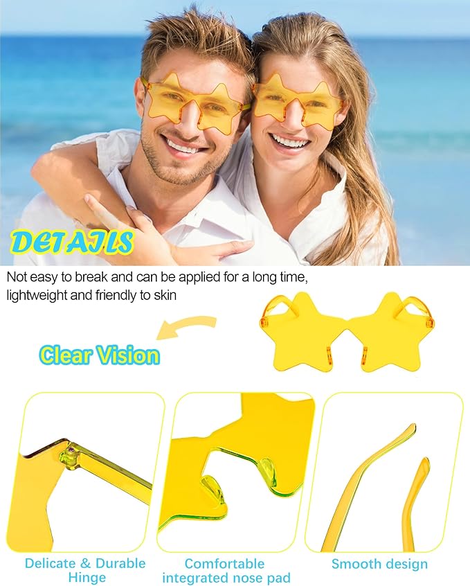 20 Pairs Rimless Star Sunglasses Bulk Transparent Candy Color Star Glasses for Women Men Party Favors
