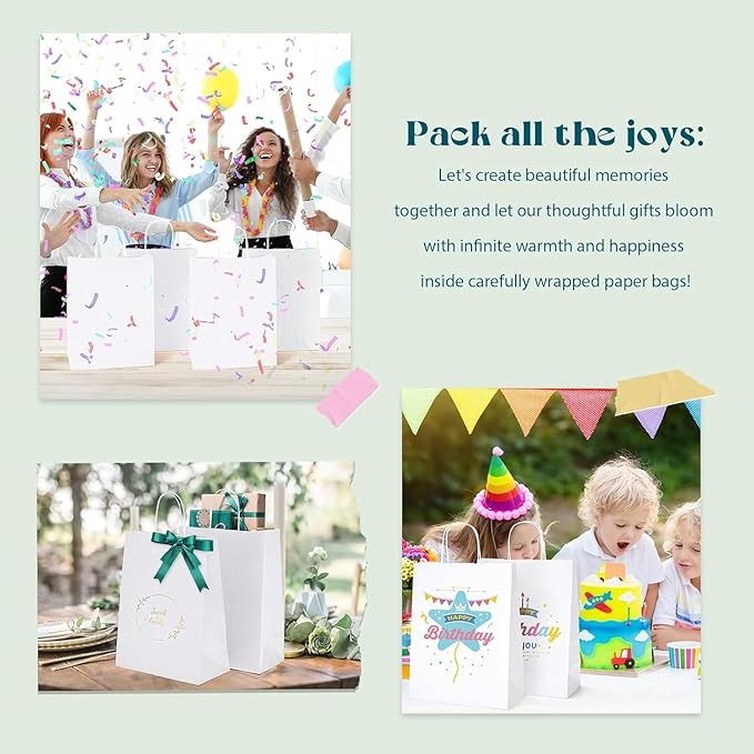 MESHA Gift Paper Bags 500 PACK 10X5X13 White Large Shopping Kraft Bags Bulk with Handles Reusable for Business,Grocery,Birthday,Wedding,Kids Party,Favors