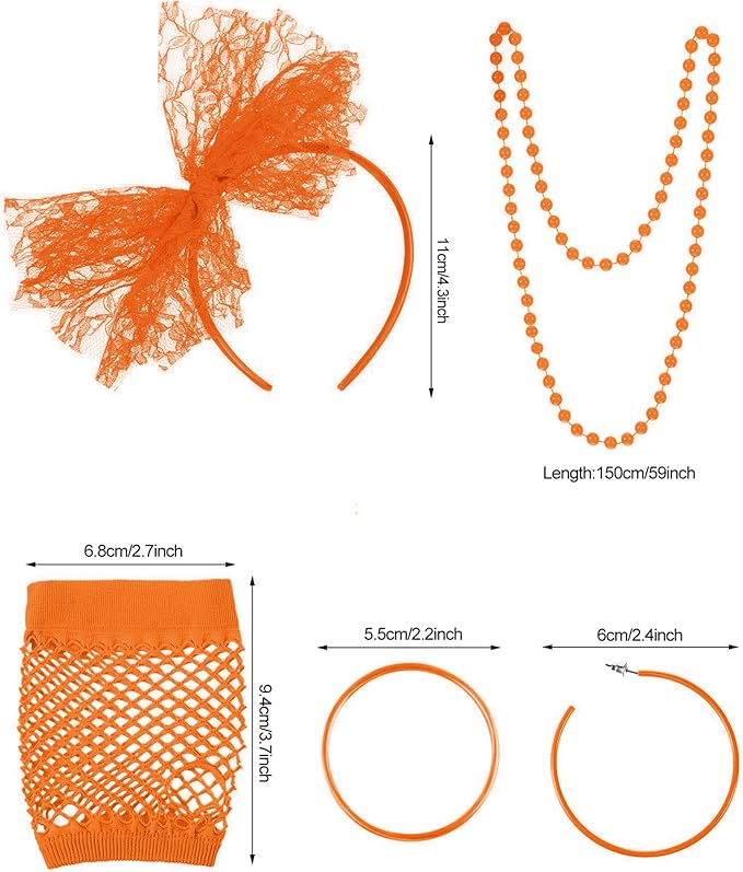 Blulu 80s Costume Accessories for Women Lace Headband Earrings Fishnet Gloves Necklace Bracelet for 80s Retro Party