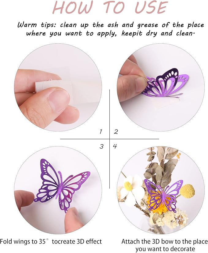 40 PCS Deep Purple Laser 3D Butterfly Cupcake Toppers - Hollow Arts Cake Decorations for Baby Shower, Wedding, Fairy Birthday Party Supplies - Wall Sticker Decoration Mixed Styles