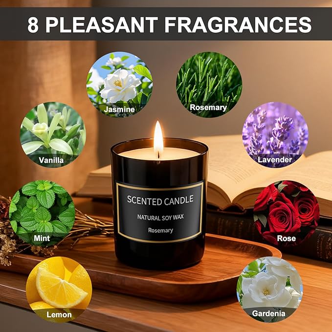 8 Pack Scented Candles Set for Men&Women, Aromatherapy Soy Candles for Home Scented, Holiday Candles Black Mens Candle Gift Set for Christmas, Birthday, Anniversary
