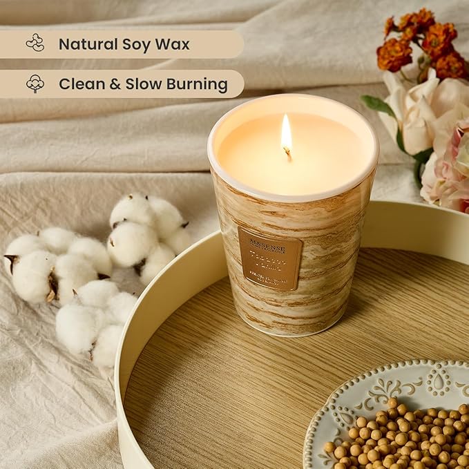 M&SENSE Tobacco Vanilla Scented Candles for Home, 3 Wick Highly Scented Jar Candle, 14.1 Oz 80H Long Lasting Burning Christmas Candle for Women, Aromatherapy Candles for Holiday Christmas Gift