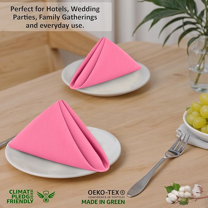 Ruvanti Cloth Napkins Set of 6, 18x18 Inches, 100% Cotton, Washable, Soft & Absorbent, Perfect for Wedding, Christmas, ‎Thanksgiving Dinners - Pink
