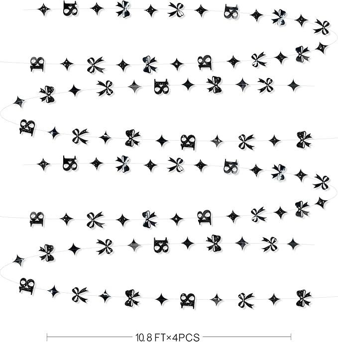 Black 18th Bow Birthday Decorations Glitter Conquette Bow Garland Streamer Banner Backdrop for Girls Boys Happy 18th Birthday Time to Adult Cheers to 18 Years Old Anniversary Party Supplies