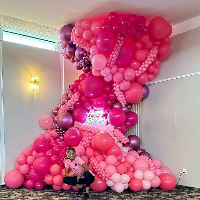 Balloon Arch Kit - Hot Pink, Baby Pink, Metallic Party Helium Balloons Garland With Pastel Light, Dark Magenta, Latex Balloons for Girls Wedding, Baby Shower, Princess Birthday Party Decor