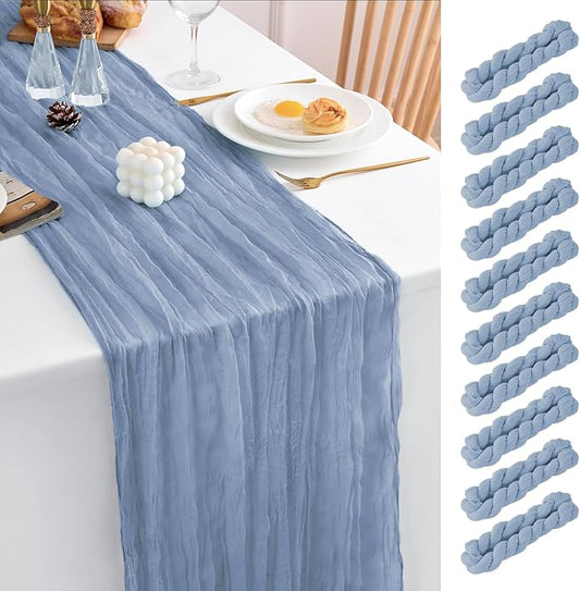 10 Pack Dusty Blue Table Runner 120 Inch Cheesecloth Table Runner 10FT Boho Gauze Table Runner Long Cheese Cloth Table Runner Semi Sheer Runners for Wedding Bridal Baby Shower Party