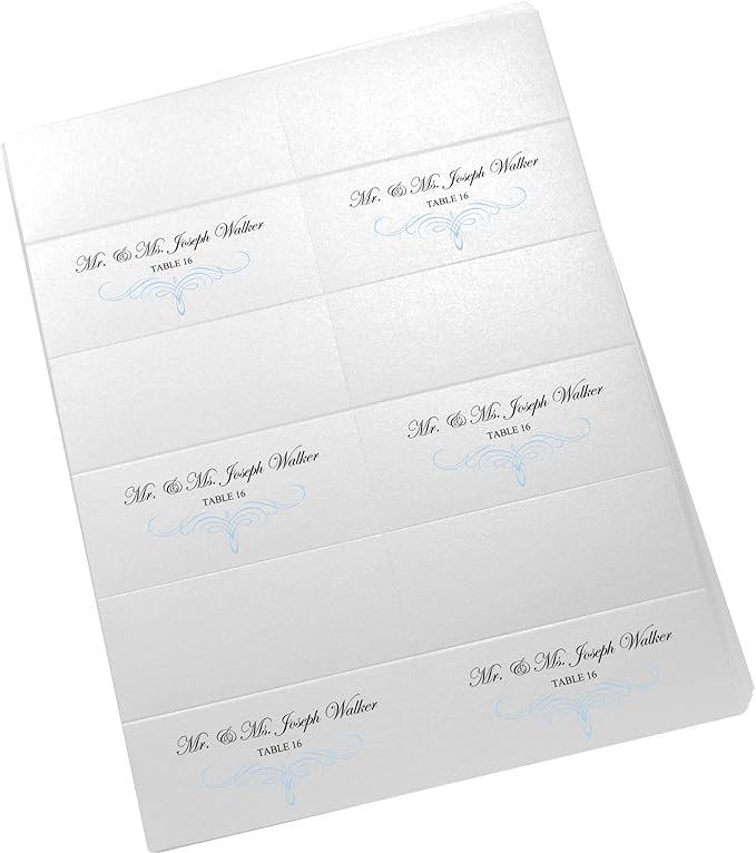 Decadent Flourish Printable Place Cards, Light Blue (Choose Color), Set of 60 (10 Sheets), Laser & Inkjet Printers - Wedding, Party, Dinner, and Special Events - Made in the USA