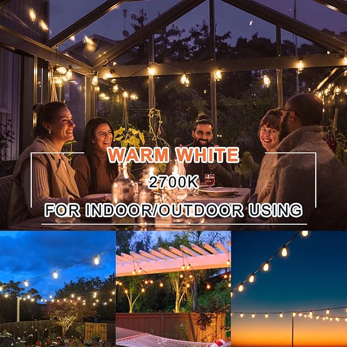 Kawaya Outdoor Patio String Lights: 25 FT LED Outside Patio Light with 12 Shatterproof Vintage Bulbs - 2700K Dimmable IP65 Waterproof Edison Outdoor Lighting for Porch Deck Bistro Cafe Party