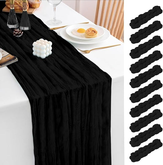 10 Pack Black Table Runner 120 Inch Cheesecloth Table Runner 10FT Boho Gauze Table Runner Long Cheese Cloth Table Runner Semi Sheer Runners for Wedding Bridal Baby Shower Party