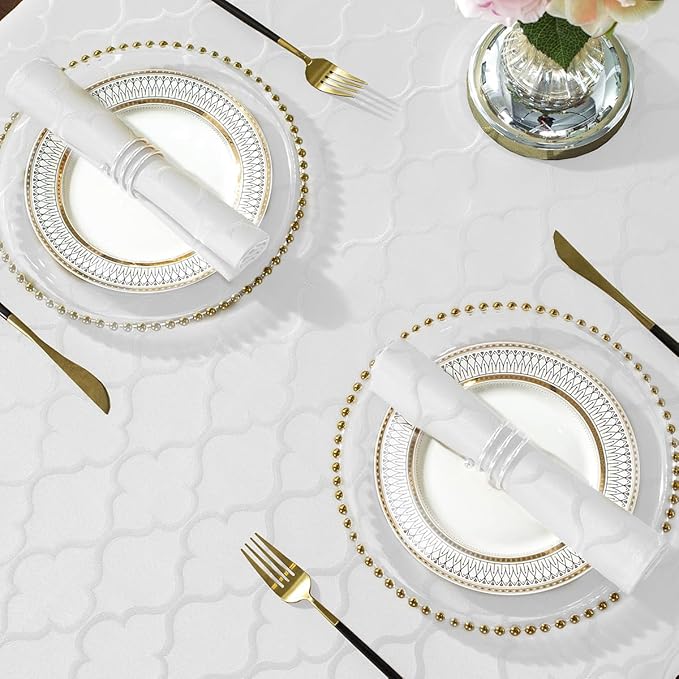 SASTYBALE Jacquard Cloth Napkins 20 x 20 Inch Flower Pattern 4 Pieces Solid Washable Comfortable for Restaurant Family Dinners Weddings Parties and Banquets(Square, 20 inch x 20 inch,White)