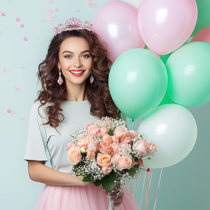 Schmoopy Tiara Crown for Women, Crystal Tiara for Bridal Prom Queen Birthday Birthday Party(A-Pink)