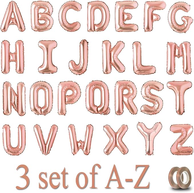 78pcs Rose Gold Custom Alphabet Balloons - 3 Set A-Z Balloons for Birthday/Baby Shower Personalized Phrase/Word/Name Banner - 16 Inch