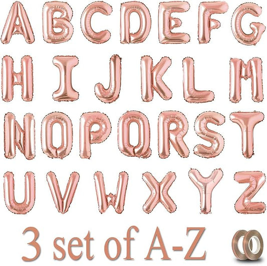 78pcs Rose Gold Custom Alphabet Balloons - 3 Set A-Z Balloons for Birthday/Baby Shower Personalized Phrase/Word/Name Banner - 16 Inch