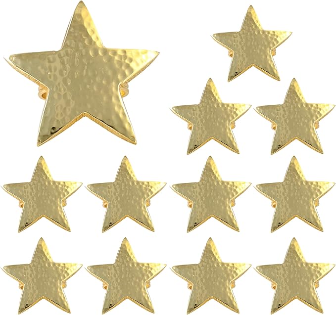 12 Pcs Lightweight Metal Napkin Rings - Gold Star Metal Holders for Elegant Table Decor, Parties, Weddings, Holidays, Everyday Dining - Metallic Adornment for Table Settings - CLEENTABLE