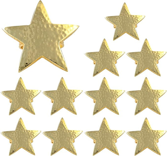 12 Pcs Lightweight Metal Napkin Rings - Gold Star Metal Holders for Elegant Table Decor, Parties, Weddings, Holidays, Everyday Dining - Metallic Adornment for Table Settings - CLEENTABLE