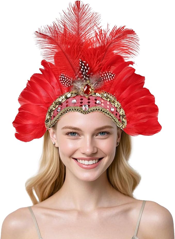Women's Carnival Feather Headpieces Sequin Headdress for Wedding Masquerade Party Cosplay Feather Headbands