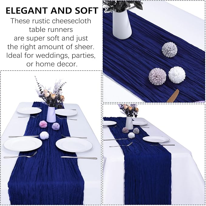 6 Pack Royal Blue Cheesecloth Table Runner 10FT Boho Gauze Fabric Table Runner 35 x 120 Inch Rustic Sheer Runner for Wedding Decor Baby Shower Party Boho Table Decoration