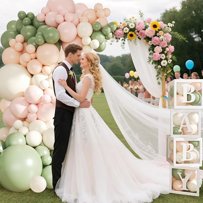 Pink and Sage Green Balloon Arch Garland Kit, 132Pcs Wildflower Baby Shower Decorations for Girl Boxes with Letters for Boho Baby Shower Gender Reveal Birthday Party Decorations
