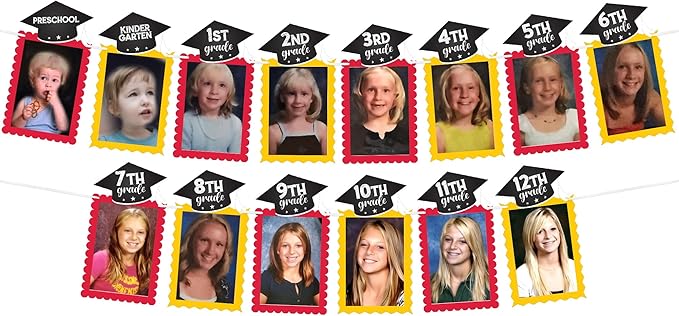 KatchOn, K-12 Graduation Photo Banner 5x7 - Large, 10 Feet | graduation Picture Banner for Yellow and Red Grad Party Decorations 2025 | Grad Backdrop for Graduation Decorations 2025