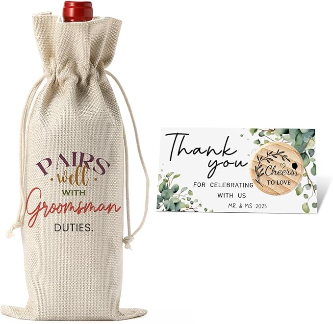 FBCCZEY Groomsmen Proposal Gift Groomsmen Wine Bag Best Man Proposal Wedding Engagement Gifts for Wine Bottle Bag Pairs Well with Groomsman Bottle Bag with Card And Stopper