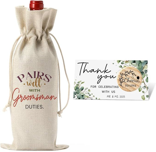 FBCCZEY Groomsmen Proposal Gift Groomsmen Wine Bag Best Man Proposal Wedding Engagement Gifts for Wine Bottle Bag Pairs Well with Groomsman Bottle Bag with Card And Stopper