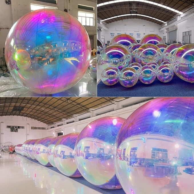Inflatable Mirror Ball,Silver & Gold & Iridescent Giant Mirror Balloon,Big Shinny Balls,Reusable PVC Hanging Disco Sphere For Party & Wedding & Event Decoration (Iridescent, 39in 3.3ft 1m)