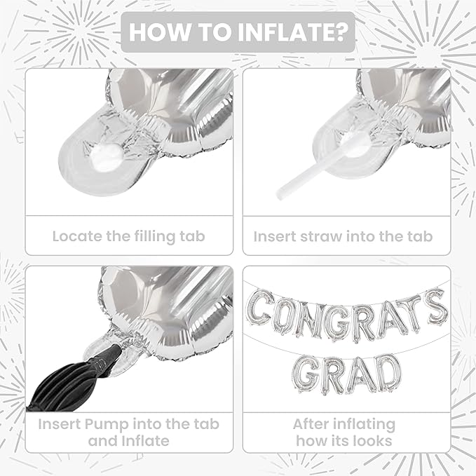 KatchOn, Silver Congrats Grad Balloons - 16 Inch | Foil Congrats Grad Balloon Banner For Graduation Decorations 2025 | Congratulations Balloons | Graduation Party Decorations