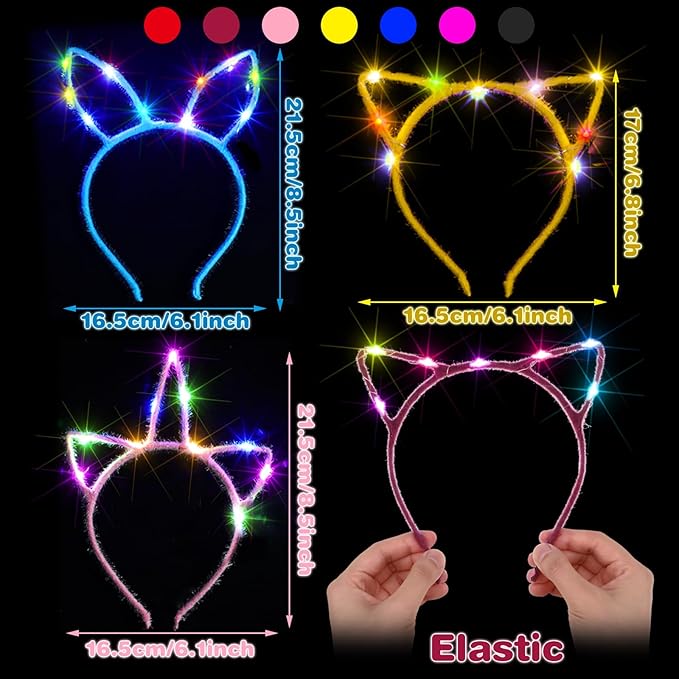 Giegxin 42 Pcs LED Halloween Glow in the Dark Headband Set, 14 Unicorn Style Light up Headband 14 Cute Cat Ear Luminous 14 Rabbit Bunny Ear for Party Decorations Women Adult Birthday Gift