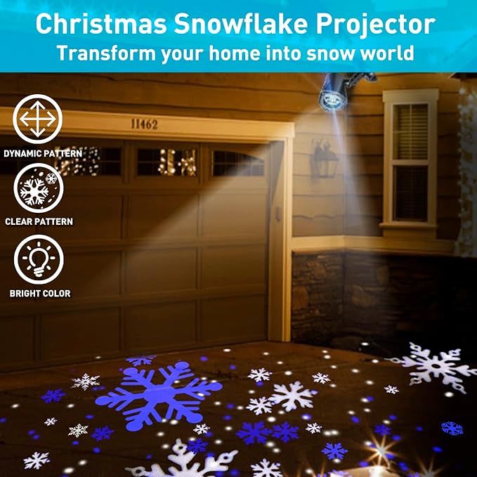 EAMBRITE Christmas Projector Lights LED White Blue Rotating Snowflake Projector Light for Birthday Wedding Theme Party Garden Home Winter Outdoor Indoor Decor