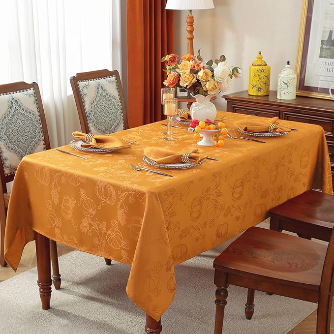 SASTYBALE Thanksgiving Cloth Napkins Washable, Jacquard Napkins with Pumpkins and Vines Design, 4 Pieces Napkins Set for Fall Harvest Holidays Party (Square, 20" x 20", Amber)