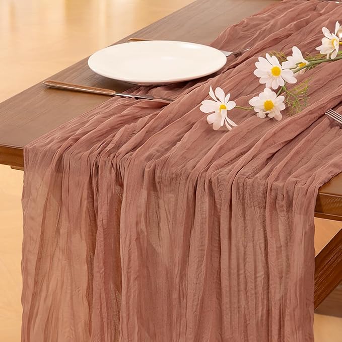 Socomi 6pcs Dusty Rose Fall Thanksgiving Cheesecloth Table Runner Boho Rustic Gauze 120 inch 10FT Cheese Cloth Runner for Wedding Party Baby Shower Birthday Home Decor Holiday Decorations