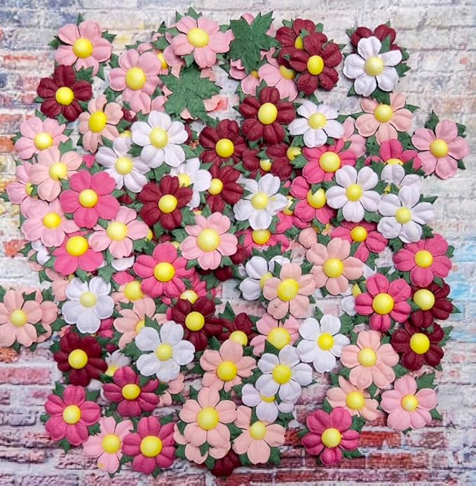 100 Pcs Pink Tone Mulberry Paper Flowers, 30x30mm, Handmade, Romantic Style, Craft Flowers, Wedding & Special Occasion