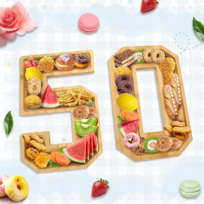 Brainy 50th Birthday Party Supplies Trays Number Charcuterie Tray Wooden Serving Charcuterie Tray for 50th Birthday Anniversary Party Decorations Chocolate Candy Container (50th)