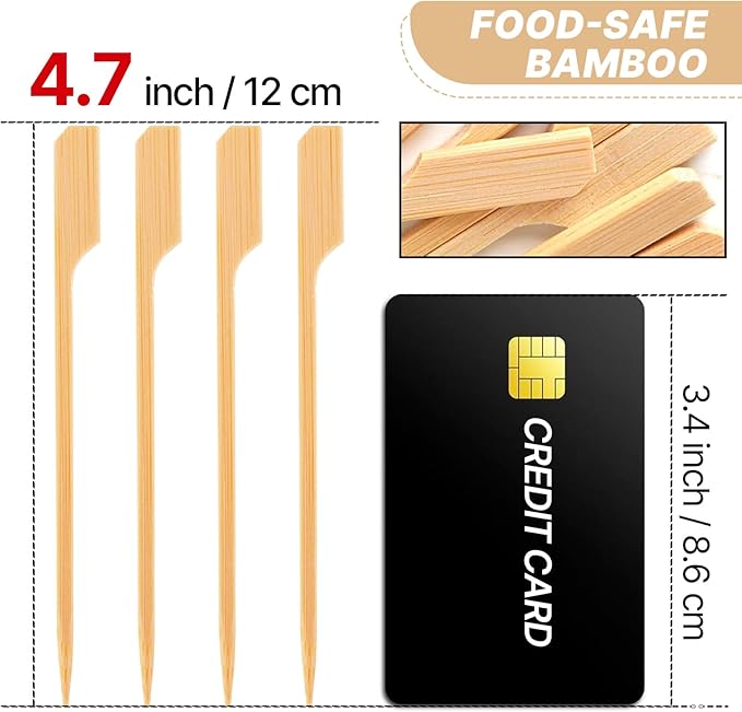 PuTwo Bamboo Skewers 4.7 Inch 300pcs Fancy Skewers Toothpicks for Appetizers Food Drink Fruit Sandwich BBQ Charcuterie Boards Accessories Birthday Graduation Wedding Cocktail Party Supplies