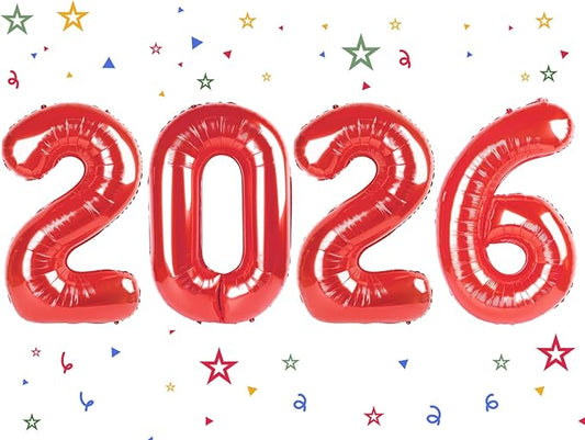 2026 Balloon - Red Birthday Number Balloons, 40 Inch Large Foil Balloons for Men Women Boys Girls Red Themed Birthday Decorations，Number 2026 Balloon