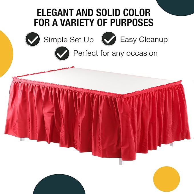 Exquisite Ruffle Table Skirt Red 6 Pack 14 Ft Long Table Skirts for Rectangle Tables 6ft Plus or Round Tables Skirts with Adhesive Strip for Gender Reveal Decor & Happy Birthday Parties
