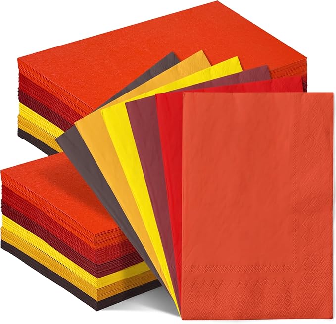 qiqee Red Yellow Paper Napkins 13x16inch Guest Paper Disposable Towels Napkin Paper Hand Towels for Wedding, Dinner, Birthday Party, Dessert Cocktail ＆ Kitchen Napkins（ 120 Count）