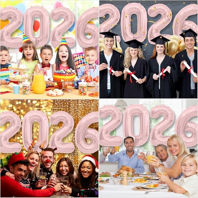 2026 Balloons Number Balloons 2026 Balloon Numbers, 40 Inch Foil Number Balloon for New Year Eve Festival Christmas Birthday Wedding Anniversary Party Supplies, New Years Decorations Rose Gold