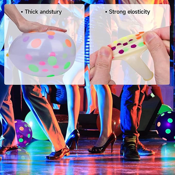 90 Pcs UV Neon Balloons,Neon Polka Dot Glow Party Balloons UV Black Light Balloons Glow in the dark for Birthday Decorations Wedding Glow Party Supplies Blacklight Carnival