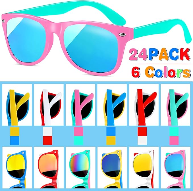 GINMIC Kids Sunglasses Bulk Party Favors, 24Pack Kids Sunglasses Party Favors with UV400 Protection for Boys and Girls, Party Favor, Birthday Graduation Party Supplies.