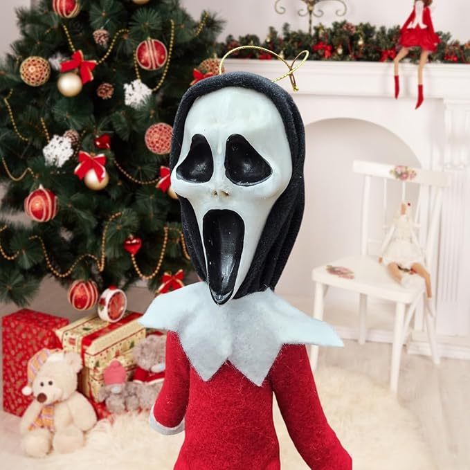 Creepy Ghost Masked Elf Decoration 35cm – Handmade Horror-Inspired Ornament for Christmas, Halloween & Holiday Party Décor – Spooky Collectible with Sinister Expression