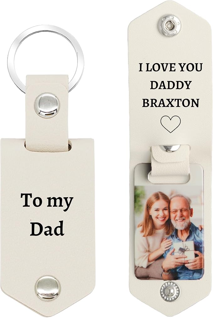 Personalized Photo/Text Leather Keychain for Men Womens Custom Picture Key Chains Memorial Gifts for Family Lover
