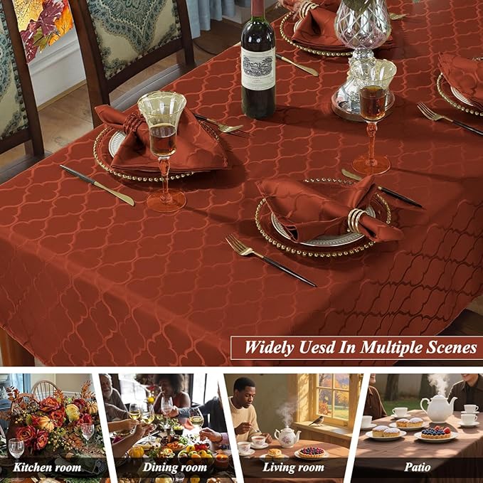 SASTYBALE Rust Red Damask Jacquard Tablecloth - 52x70 Inch Rectangle/Oblong (4-6 Seats) - Water Resistant, Wrinkle-Free Durable Fabric - Fall Thanksgiving & Christmas Daily Table Cover