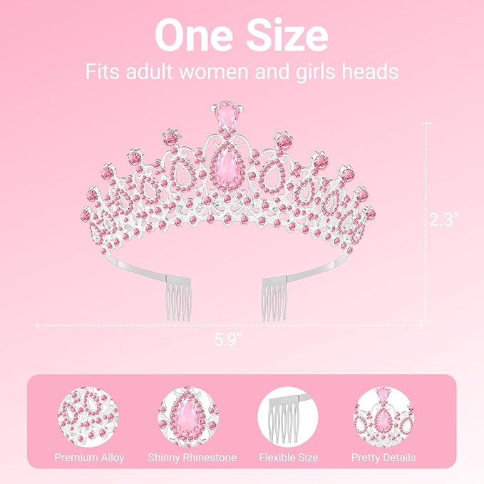Tiara Crown for Women, Headband Hair Accessories for Birthday Wedding Party Costume (C-Pink)