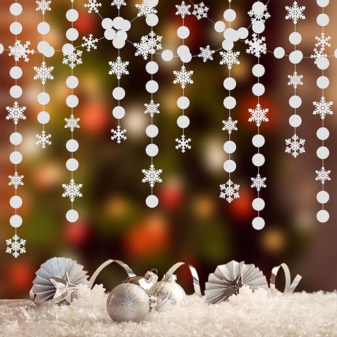 Snowflake-Snow White-Silver Christmas Party-Decoration Garland - 52Ft Winter Wonderland Frozen Hanging Paper Streamers,Birthday New Year Supplies Decor Lasting Surprise